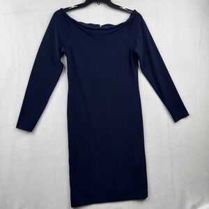 Alice‎ + Olivia Vintage Bodycon Dress Womens L Long Sleeve Navy Blue Sheath